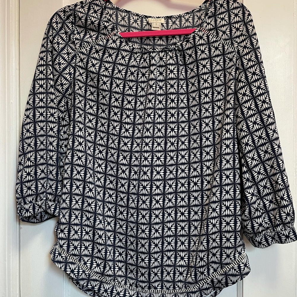 J.Crew Printed Blouse with Detailing in Navy/White